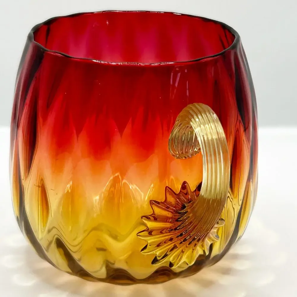 New England Glass Co Amberina Diamond Quilted Optic Punch Cup Victorian 1800s